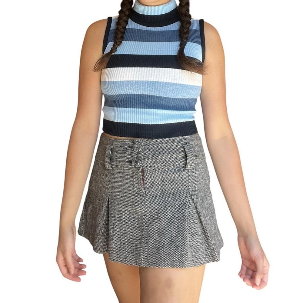 Vintage striped blue, white, and black turtle neck sweater vest top